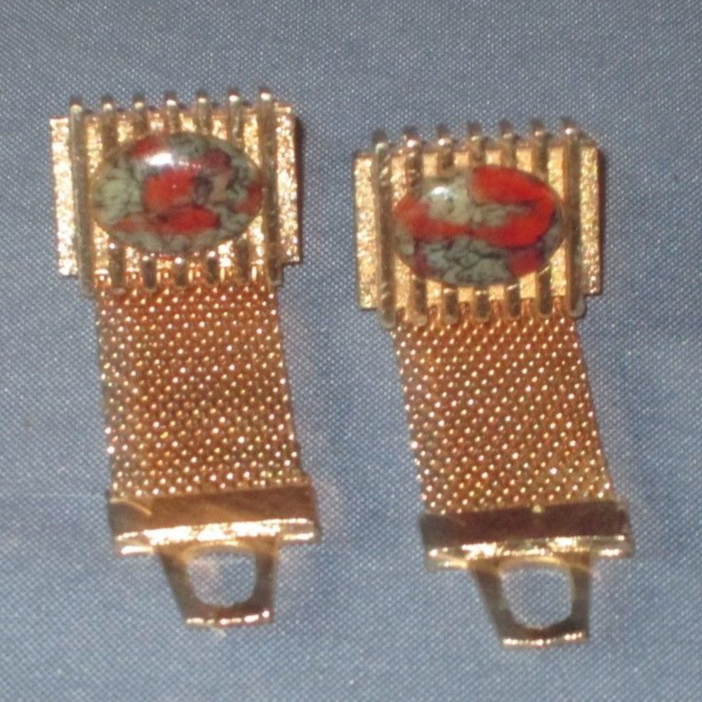 vintage gold green red marbled cab cufflinks